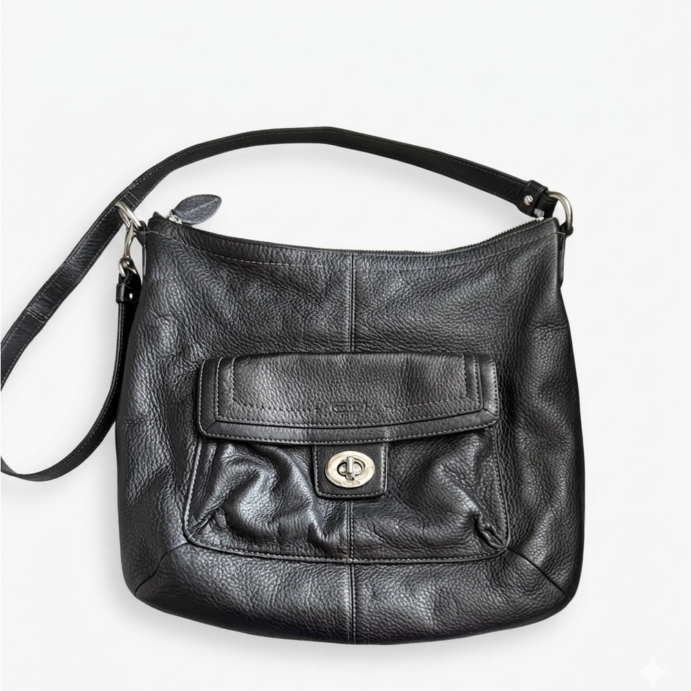 Coach Penelope Black Pebbled Leather Turnlock Soho Shoulder Bag